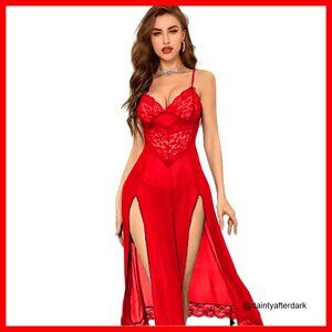 Polyester Spandex Lace Mesh Babydoll Chemise with G-String